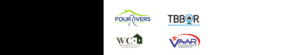 A group of logos that include four rivers, the association of realtors ®, tbe, and vcc.